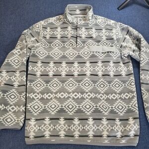 Southern Grit Mens Grey Aztec Fleece Snap Pullover Mock Neck Sweater Size Medium
